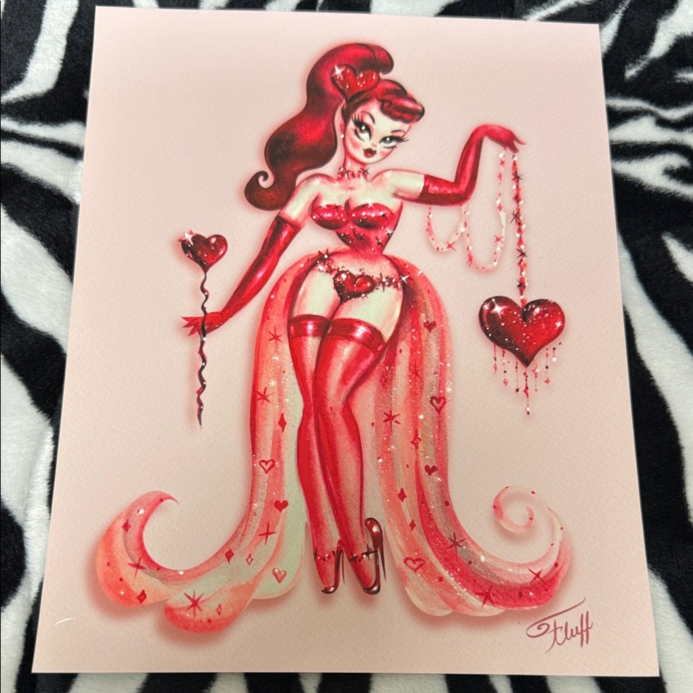 Miss Fluff  Glamorous Pin-Up with Red Accents print